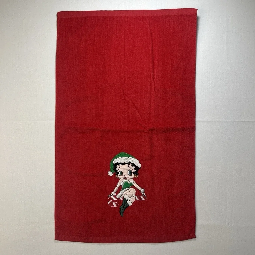 VTG 1994‎ Betty Boop Christmas Hand Towel Red Cotton Stitched Applique Whimsical